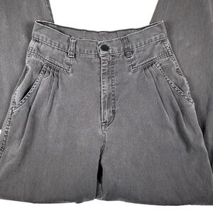 Vintage 90s Gray Women's Jeans pleated bareback 80s mom jean high rise waisted